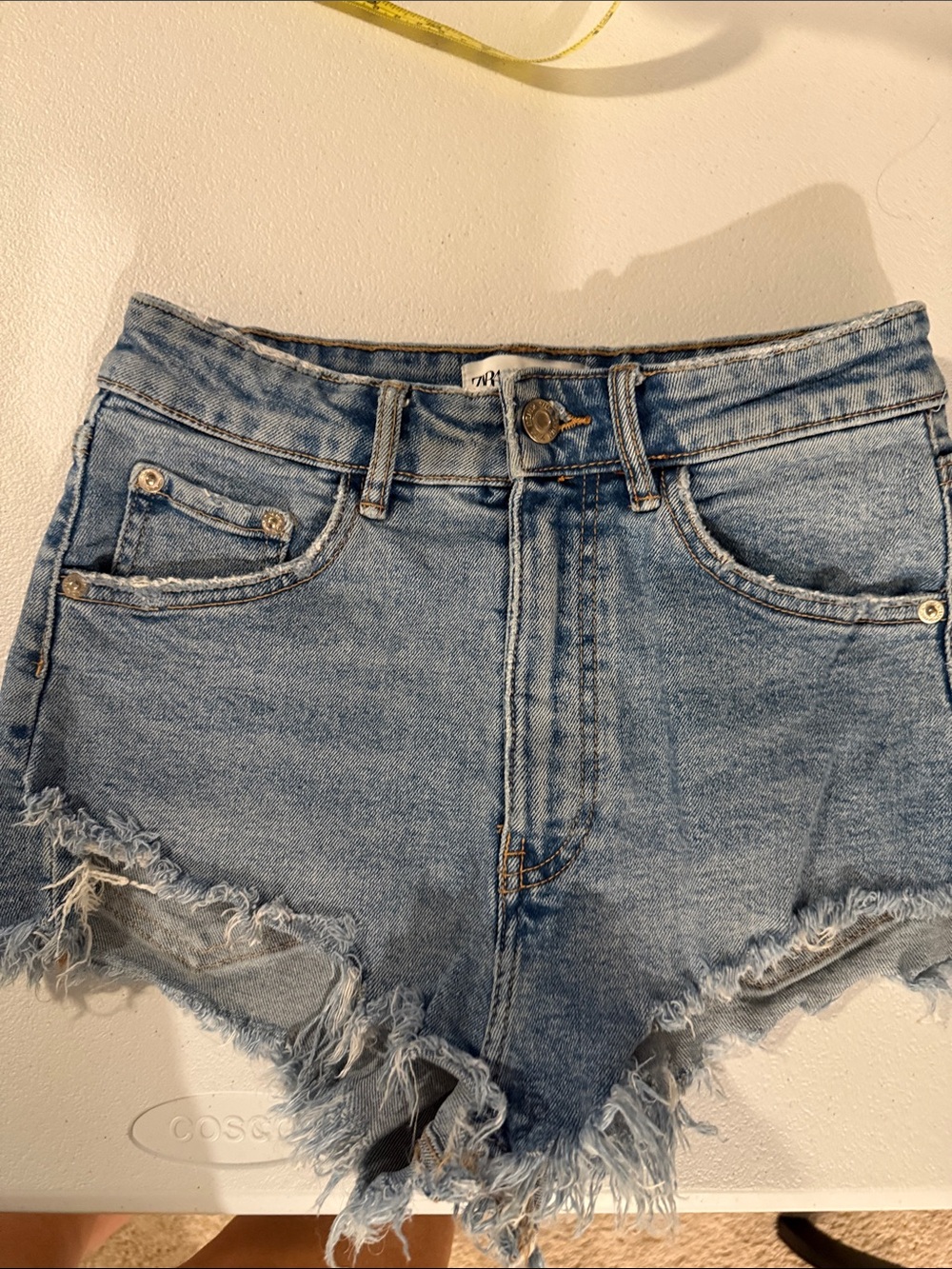 Zara Light Blue Distressed Denim Cutoff Shorts